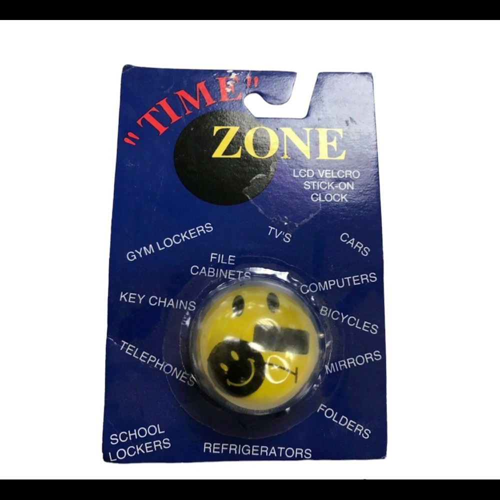 Time Zone LCD Stick On Clock Vintage Sad/happy Smiley Face.